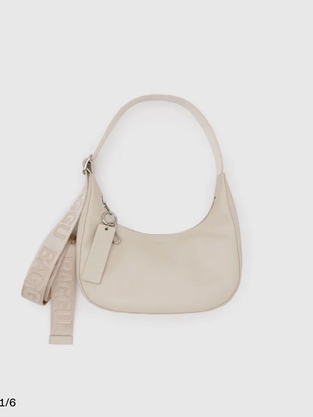 Baggu small leather crescent bag in stone - Picture 3 of 5
